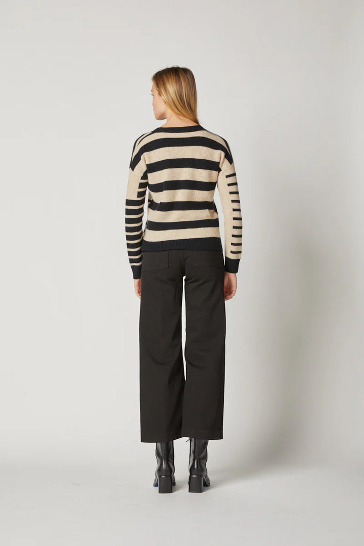 Kokun Stripe Mix Cardigan In Black And Almond