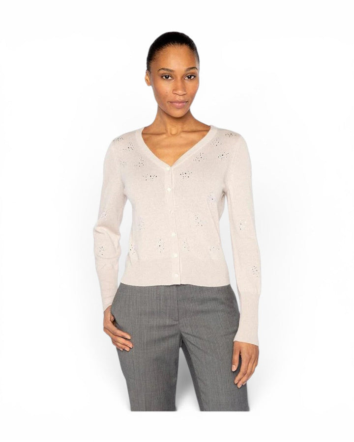 Kinross Cashmere Front To Back Crystal Cardigan - Oat