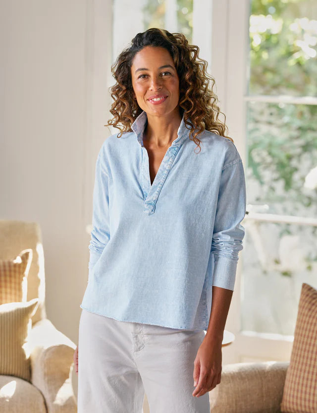 F&E Patrick Popover Henley in Mineral Blue