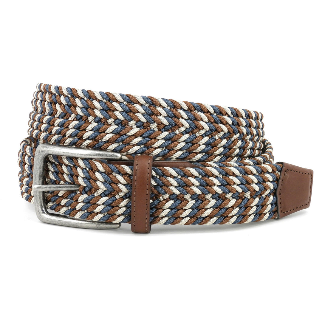 Torino Woven Stretch Rayon Belt In Blue/Cream/Brown