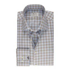 Stenstrom's Windowpane Twill Shirt in Blue/Tan