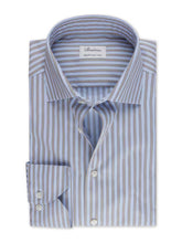 Load image into Gallery viewer, Stenstroms Blue/Beige Striped Twill Shirt
