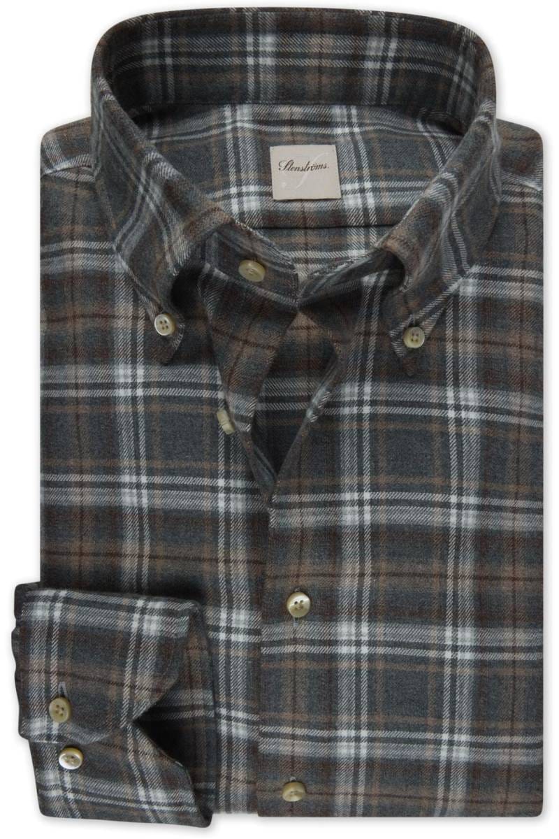 Stenstroms Regular Fit Shirt in Flannel Shirt Dark Grey Plaid