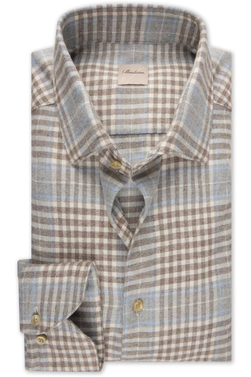 Stenstroms Regular Fit Shirt in Flannel Shirt Light Grey Plaid