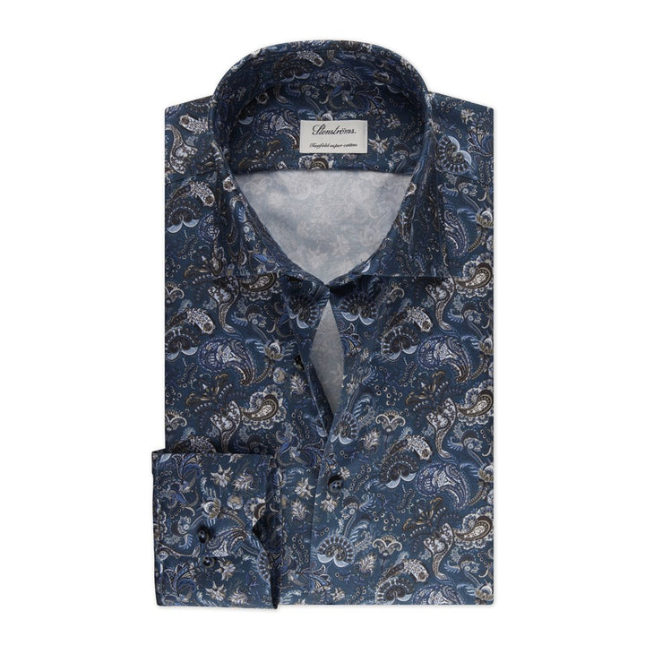 Stenstroms Floral Patterned Twill Shirt In Navy