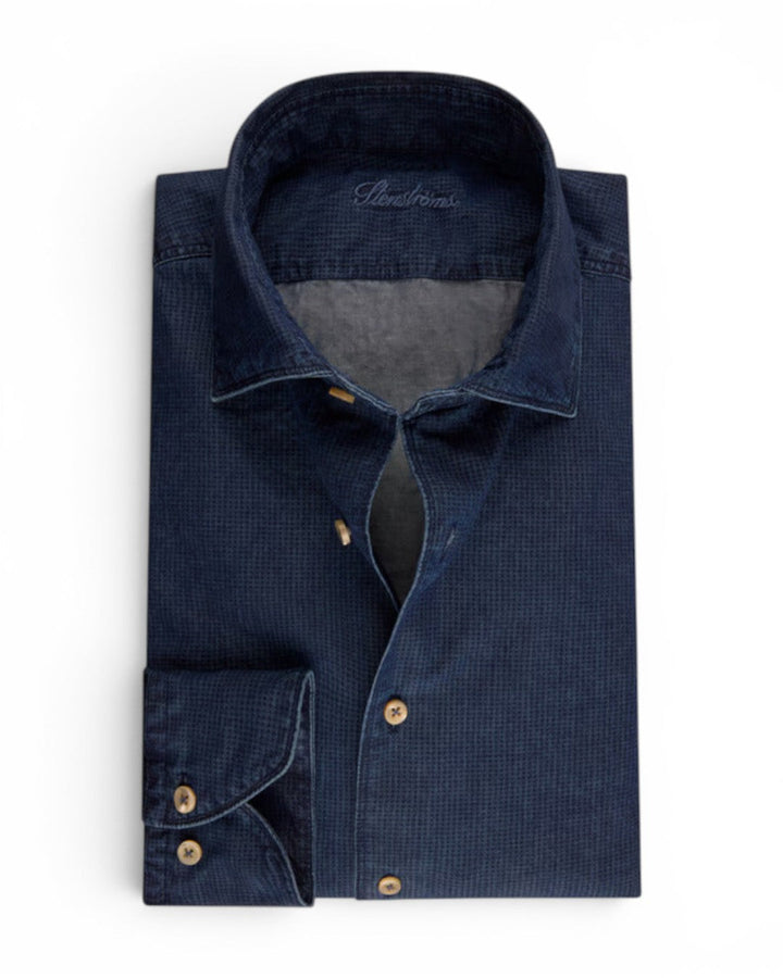 Stenstroms Dark Blue Patterned Denim Shirt