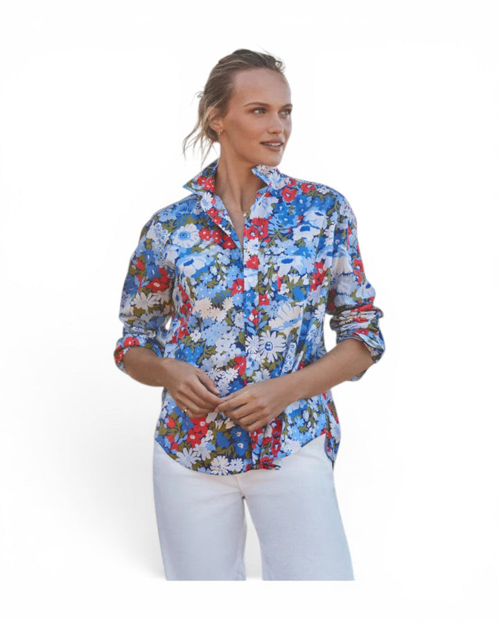 Frank &amp; Eileen Blue And Red Floral Button-Up