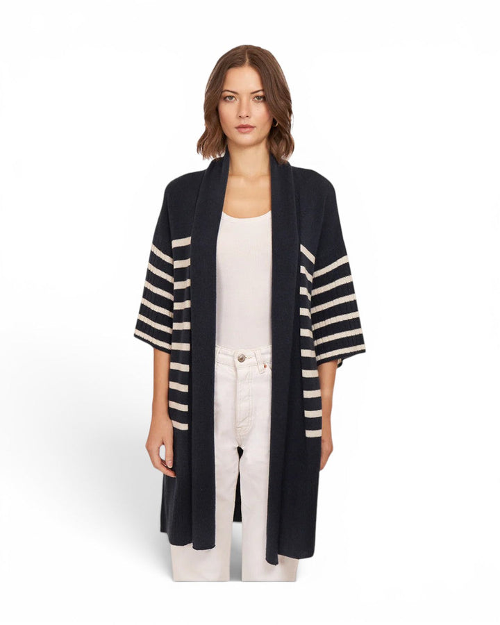 Autumn Cashmere Breton Stripe Shawl In Navy And White