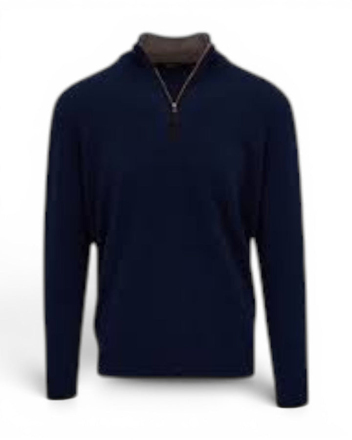 Kinross Suede Trim 1/4 Zip In Navy