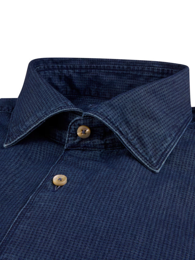Stenstroms Dark Blue Patterned Denim Shirt