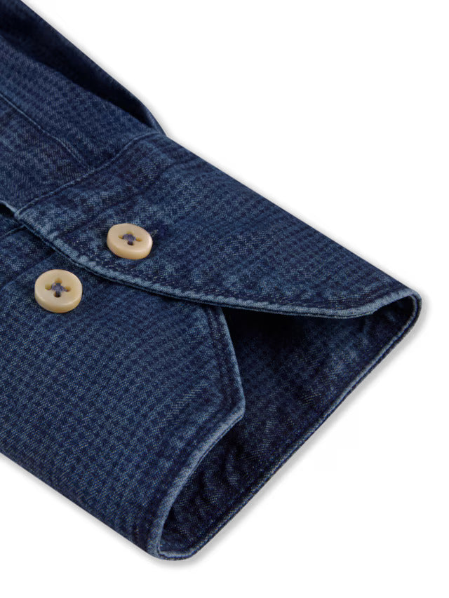 Stenstroms Dark Blue Patterned Denim Shirt