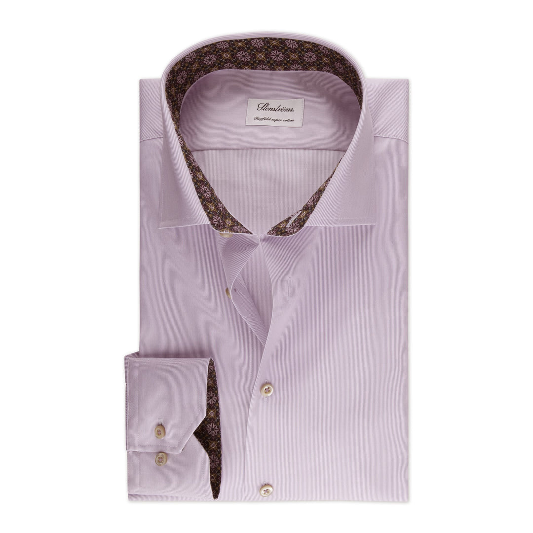 Stenstroms Striped Contrast Twill Shirt In Lavender