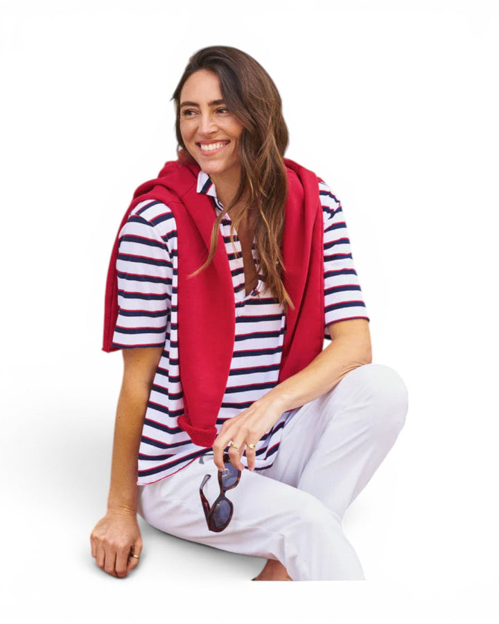 Frank &amp; Eileen Patty Ss Popover Henley In White/Red/Navy French Stripe