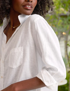 Frank & Eileen Woven Button Up in White Linen