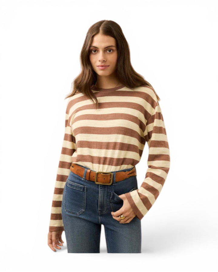 Faherty Sunwashed Slub L/S Retro Tee In Nutmeg Stripe