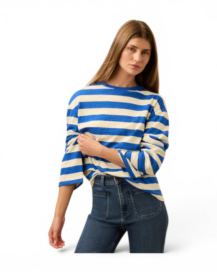 Faherty Sunwashed Slub L/S Retro Tee In Sea Stripe
