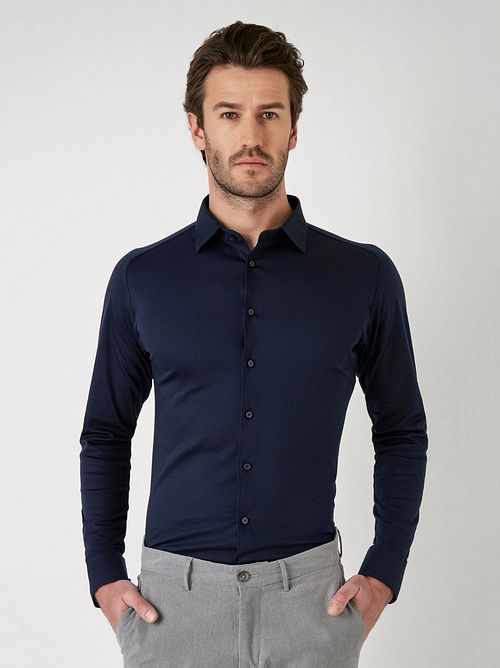 Desoto Pique Long Sleeve In Navy Blue
