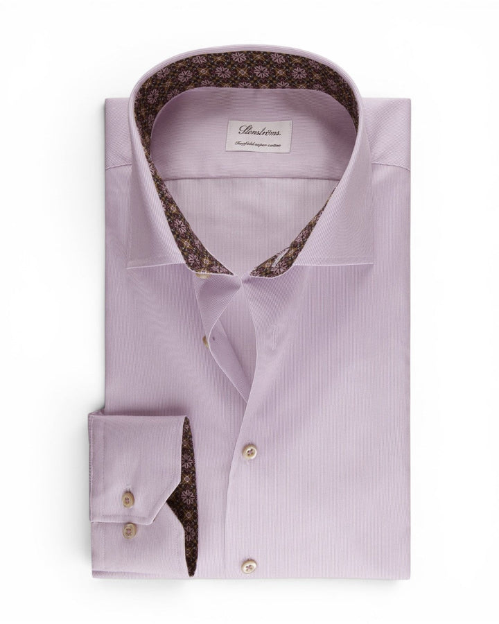 Stenstroms Striped Contrast Twill Shirt In Lavender