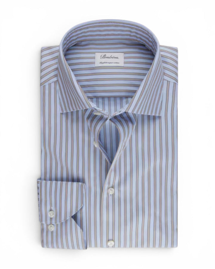 Stenstroms Blue/Beige Striped Twill Shirt