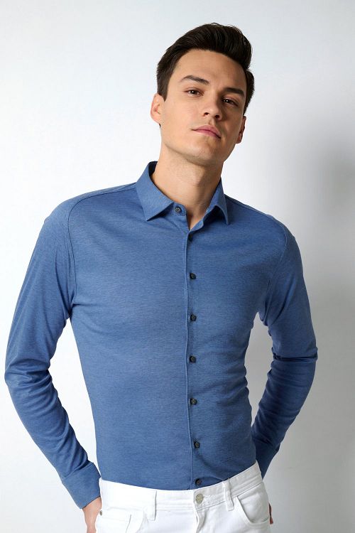 Desoto Pique Long Sleeve In Blue