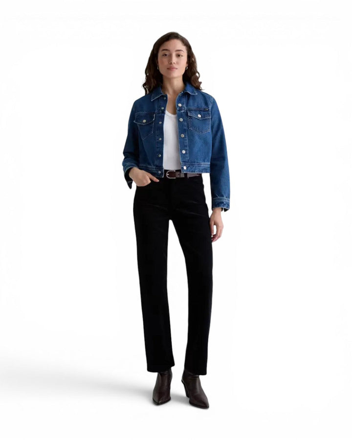 Ag Brinley Corduroy Mid-Rise Straight In Super Black