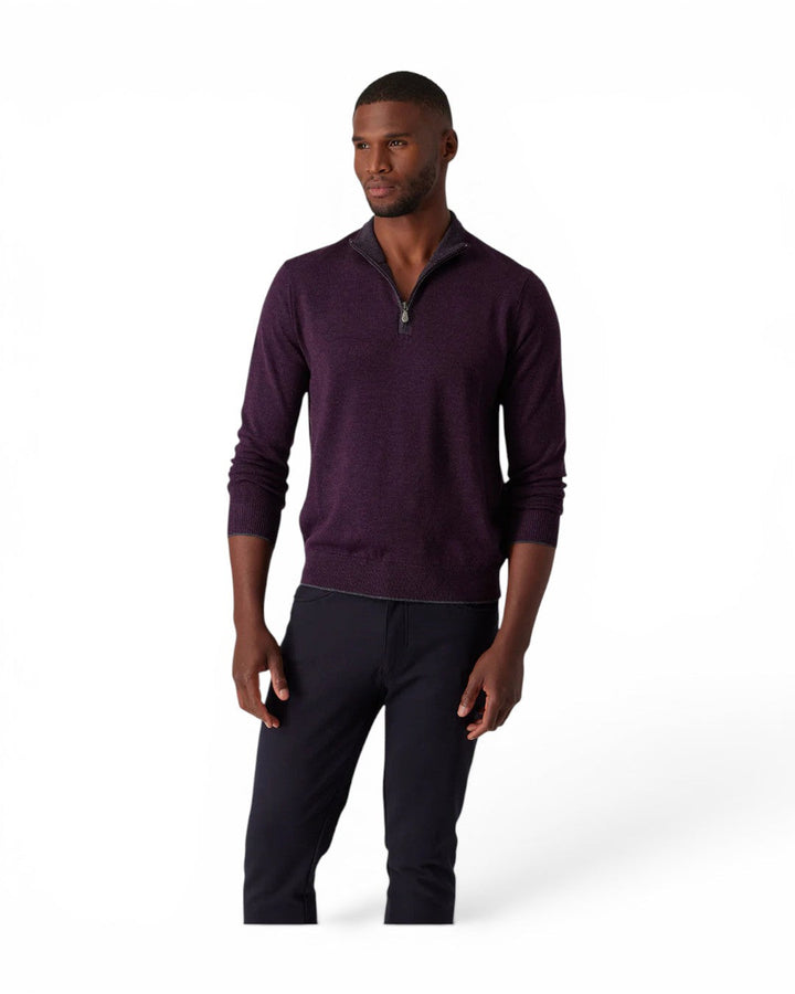 Raffi Merino Zip Mock In Wineberry