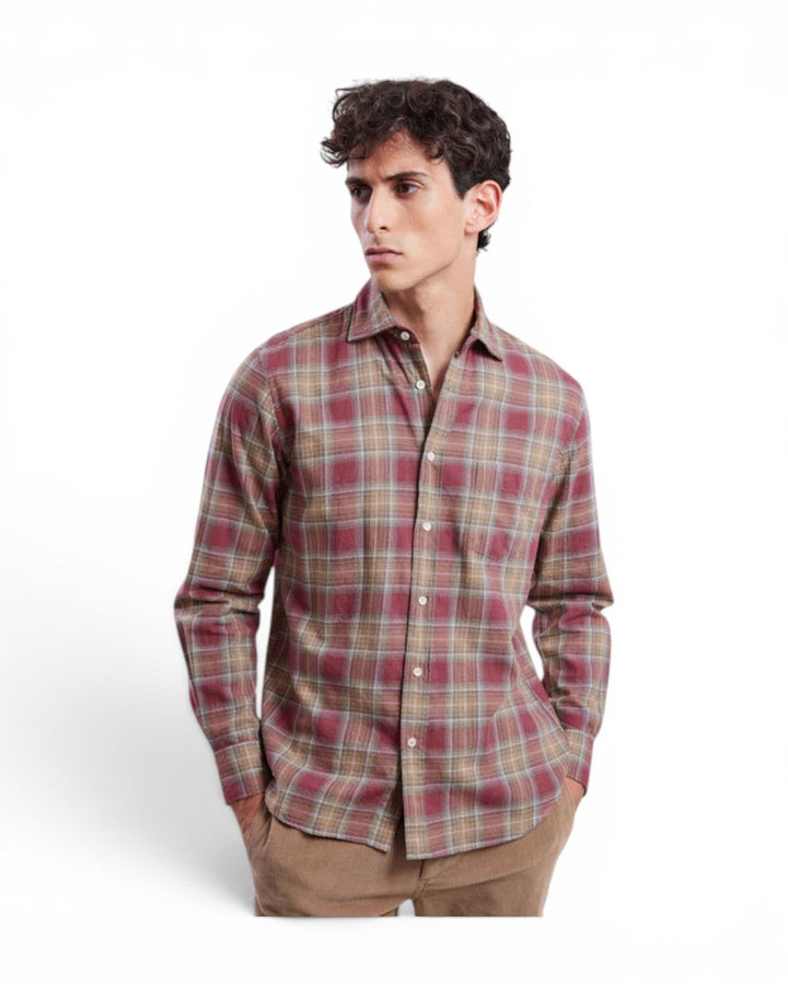 Hartford Plaid Flannel Shirt In Red &amp; Camel