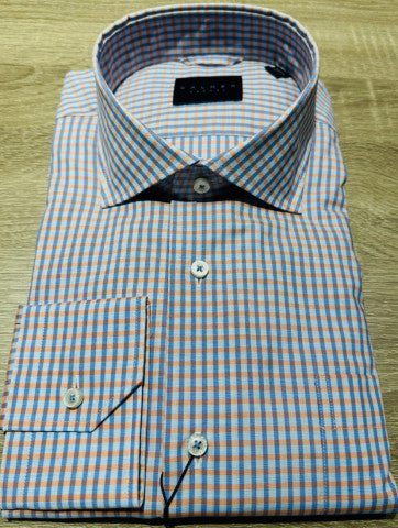 Calder Luxe Poplin Gingham Check Shirt In Coral