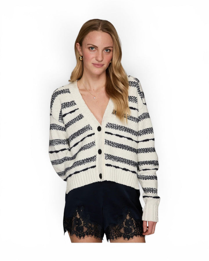 Autumn Cashmere Cropped V Neck Cardigan In White/Navy