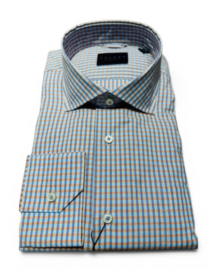 Calder Luxe Poplin Gingham Check Shirt In Coral