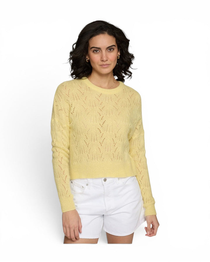 Autumn Cashmere Allover Pointelle Crew In Daffodil