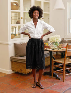 F&E Grace Eyelet Midi Skirt in Black