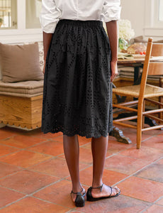 F&E Grace Eyelet Midi Skirt in Black