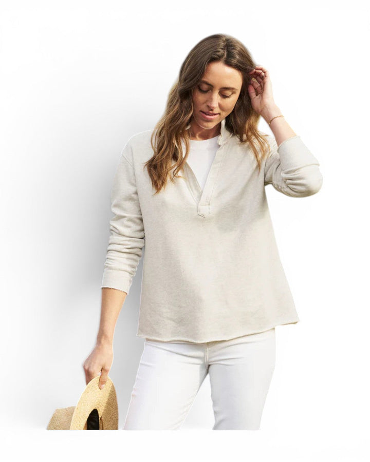 Frank &amp; Eileen Triple Fleece Popover Henley In Heather White Melange