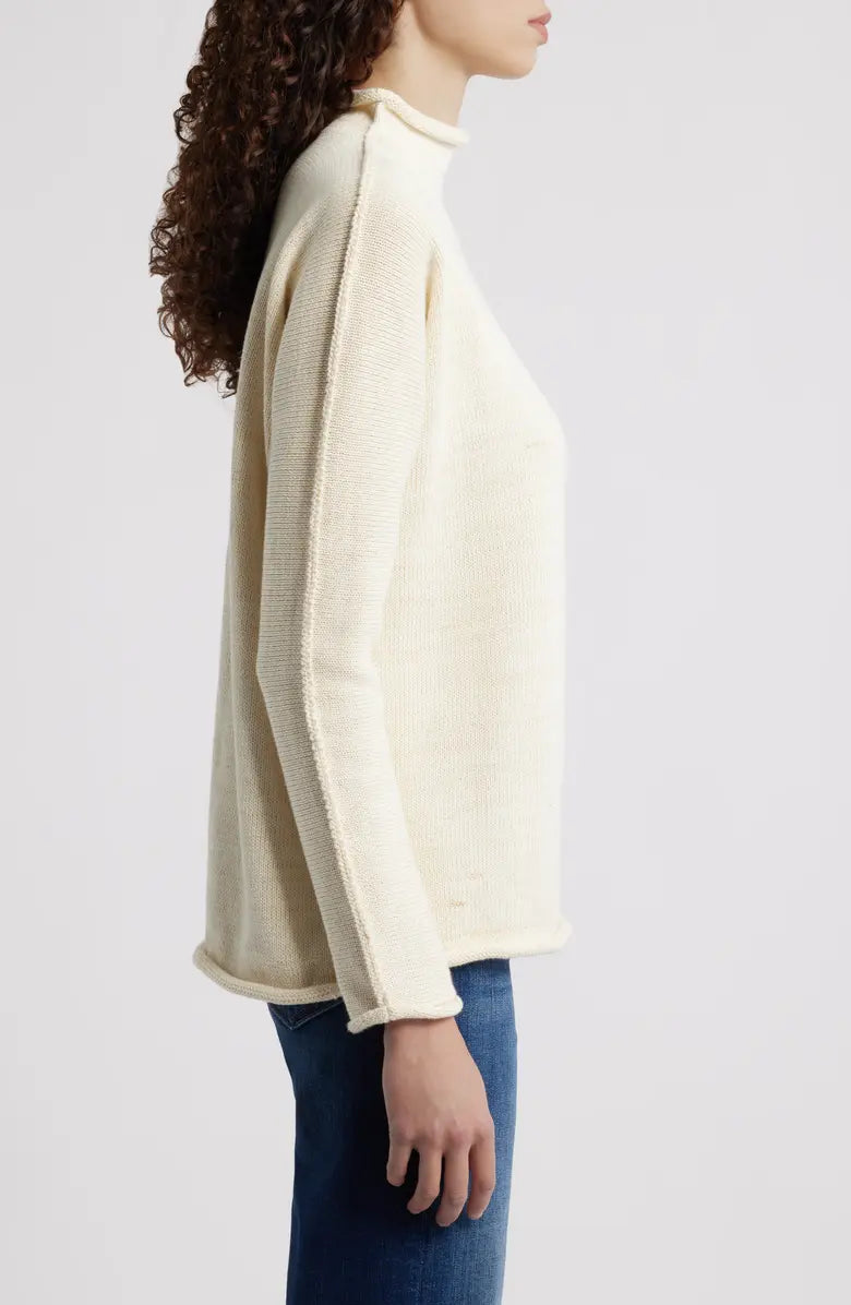 Frank &amp; Eileen Monterey Rolled Funnel Neck Sweater In Cream And Gold Glitter