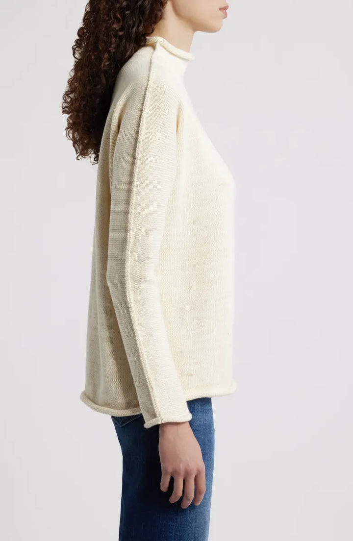 Frank &amp; Eileen Monterey Rolled Funnel Neck Sweater In Cream And Gold Glitter
