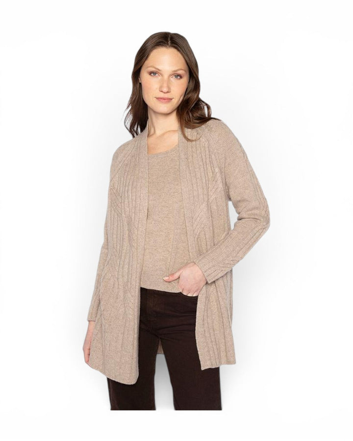 Kinross Luxe Cable Cardigan In Taupe