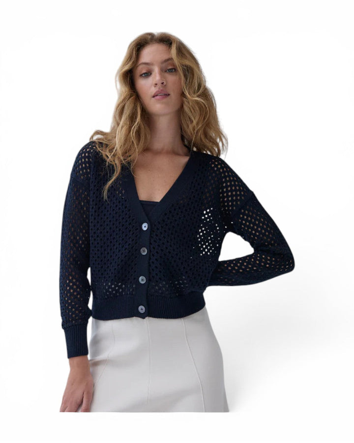 AC Solid Mesh Cardigan In Navy Blue
