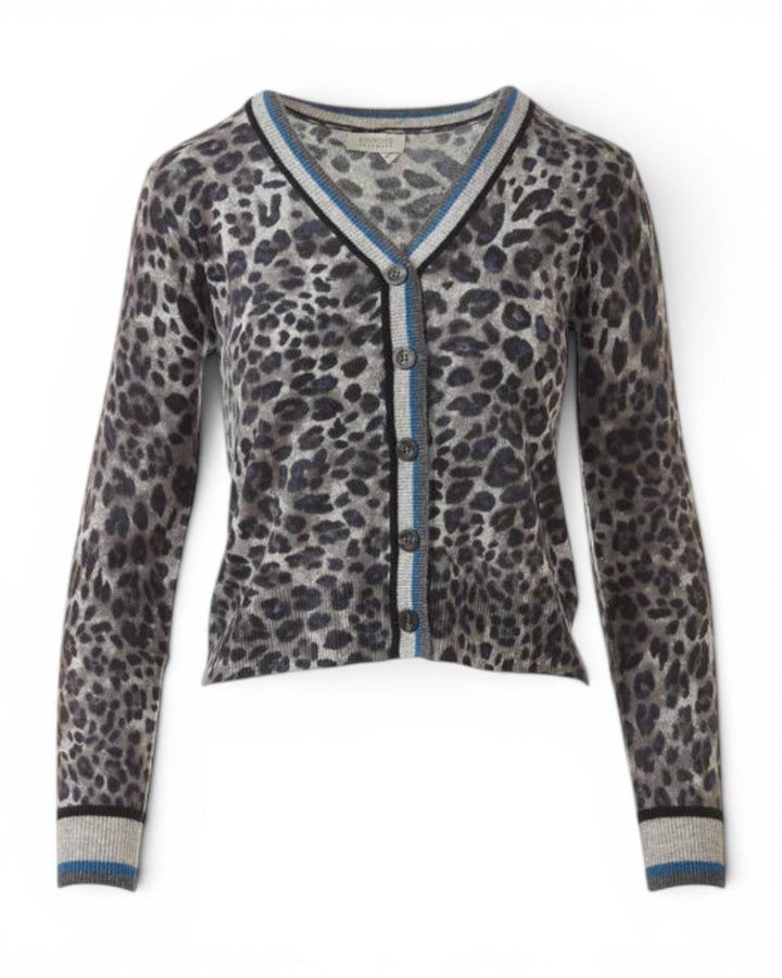 Kinross Tipped Leopard Cardigan In Sterling Multi