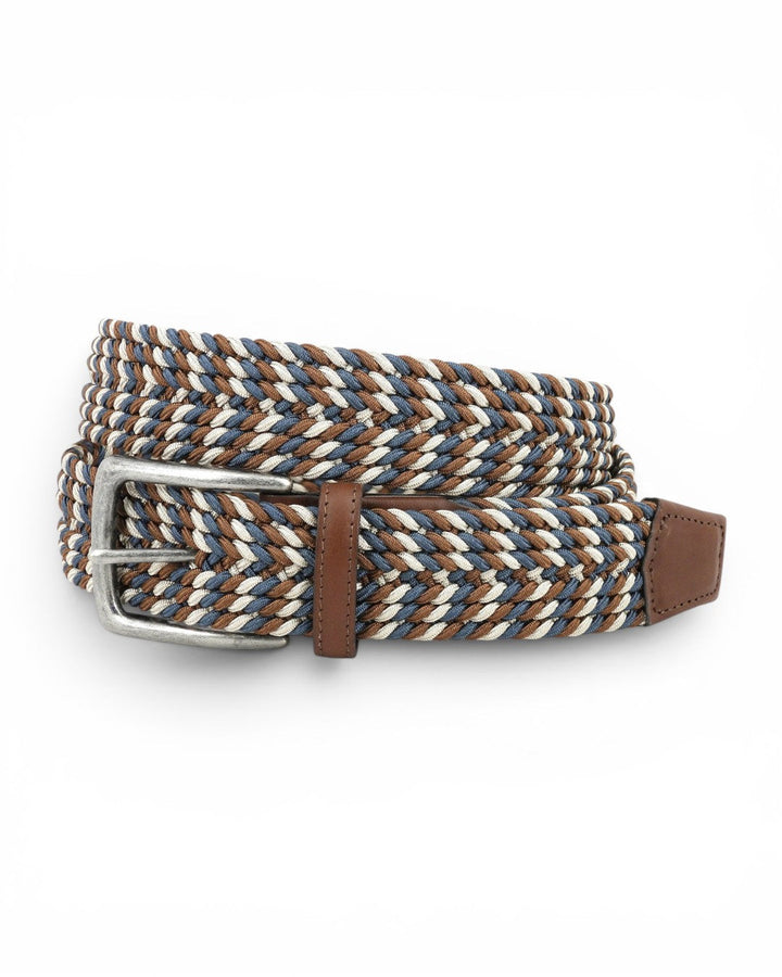Torino Woven Stretch Rayon Belt In Blue/Cream/Brown