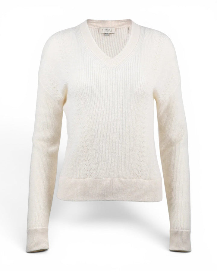 Kinross Pointelle Rib Vee In Ivory