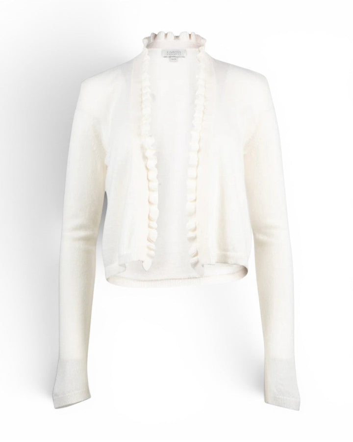 Kinross Ruffle Trim Cardigan In Ivory