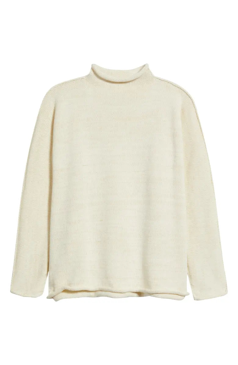 Frank &amp; Eileen Monterey Rolled Funnel Neck Sweater In Cream And Gold Glitter