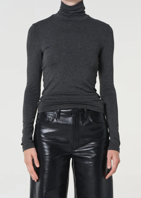 Agolde Pascale Turtleneck In Charcoal Heather