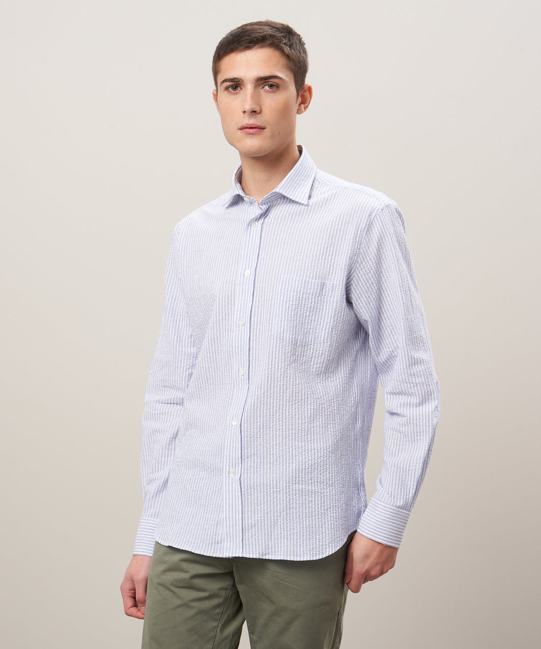 Hartford Men's Navy Seersucker Shirt