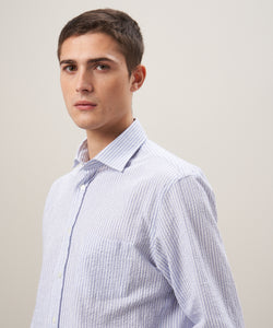 Hartford Men's Navy Seersucker Shirt