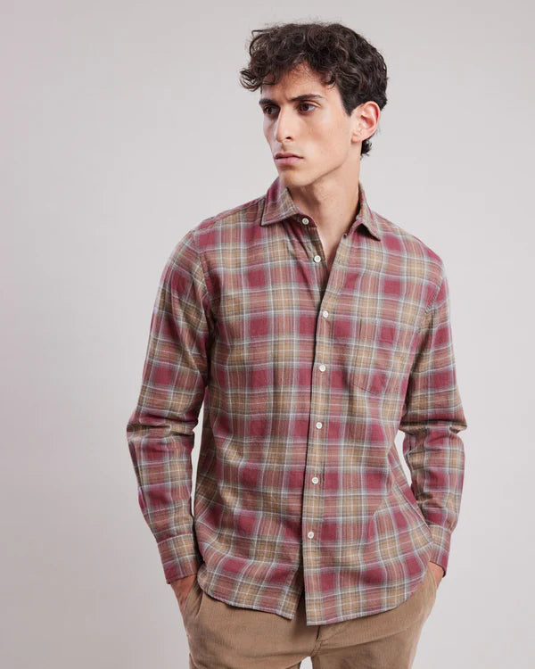 Hartford Plaid Flannel Shirt In Red &amp; Camel