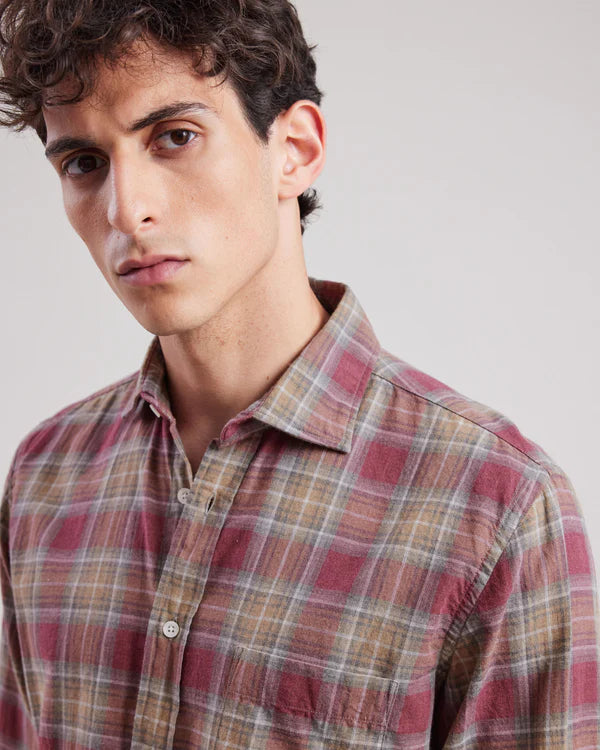 Hartford Plaid Flannel Shirt In Red &amp; Camel