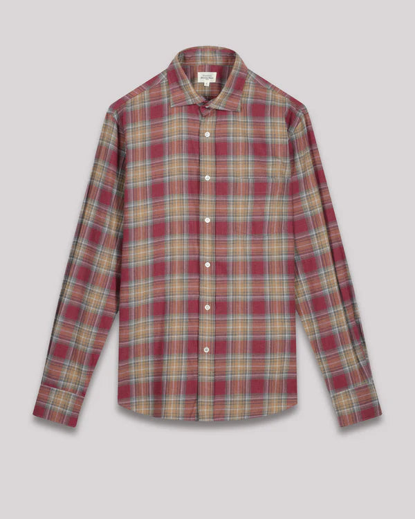Hartford Plaid Flannel Shirt In Red &amp; Camel
