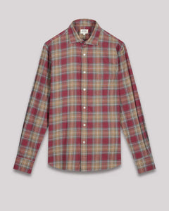 Hartford Plaid Flannel Shirt in Red & Camel